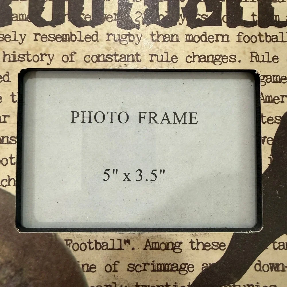 Wood‎ Football Photo Frame 5x3.5 Rustic Sports Decor Brown Black Americana